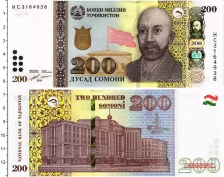 Банкнота 200 сомони Таджикистана 2018 года Нусратулло Махсум