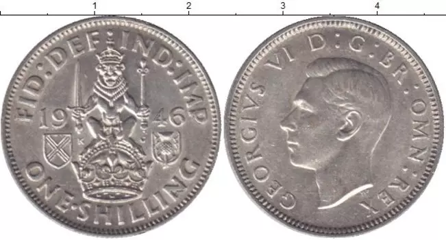 Монета шиллинг Англии 1945 года Серебро Георг VI