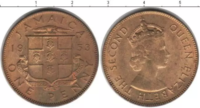 Монета пенни Ямайки 1953 года Латунь Елизавета II