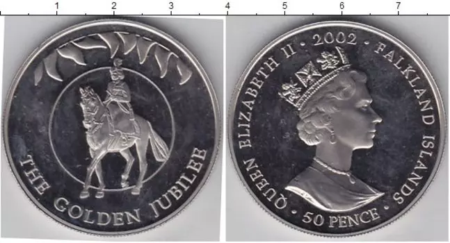Монета 50 пенсов Фолклендских островов 2002 года Медно-никель Золотой юбилей