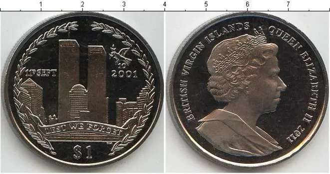 Монета доллар Виргинских островов 2011 года Медно-никель 11 сентября