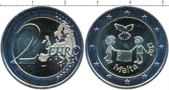 Монета 2 евро Мальты 2017 года Биметалл Мир