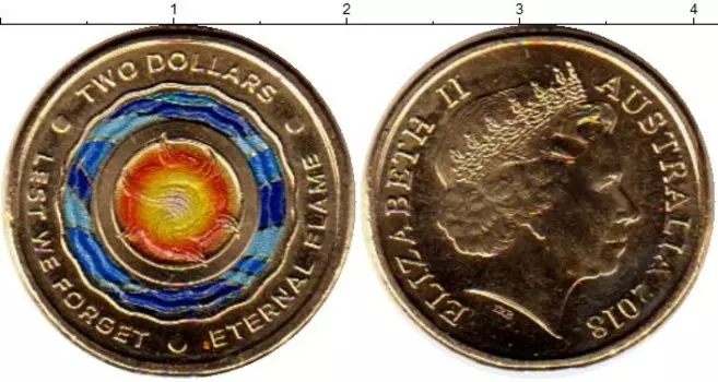 Монета 2 доллара Австралии 2018 года Латунь День Памяти, Елизавета II
