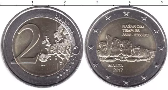 Монета 2 евро Мальты 2017 года Биметалл Мегалитический комплекс Хаджар - Ким