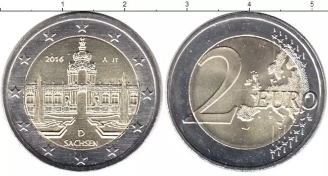 Монета 2 евро Германии 2016 года Биметалл Саксония D