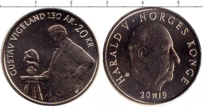 Монета 20 крон Норвегии 2019 года Медно-никель 150 лет со дня рождения Густава Вигеланда