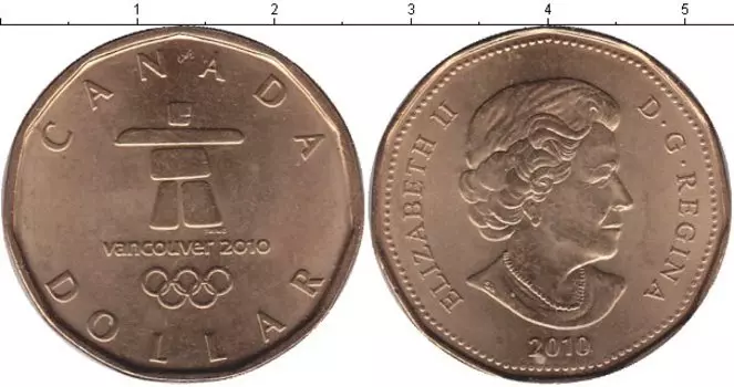 Монета доллар Канады 2010 года Медь Зимняя олимпиада в Ванкувере