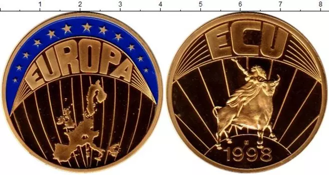 Монета экю Европы 1998 года Латунь Евросоюз