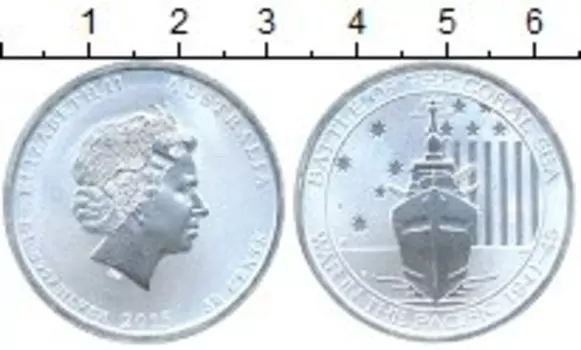 Монета 50 центов Австралии 2015 года Серебро Битва в Коралловом море