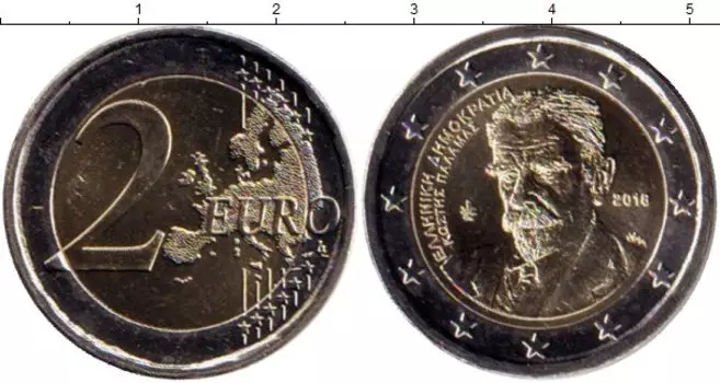 Монета 2 евро Греции 2018 года Биметалл 75 лет со дня смерти Костиса Паламаса