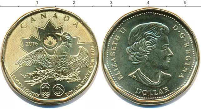 Монета доллар Канады 2016 года Латунь Елизавета II