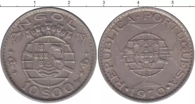 Монета 10 эскудо Анголы 1969 года Медно-никель Протекторат Португалии