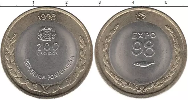 Монета 200 эскудо Португалии 1998 года Биметалл Экспо 98