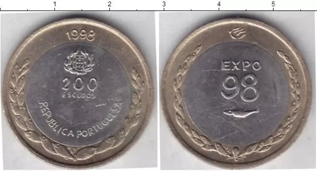 Монета 200 эскудо Португалии 1998 года Биметалл Экспо 98