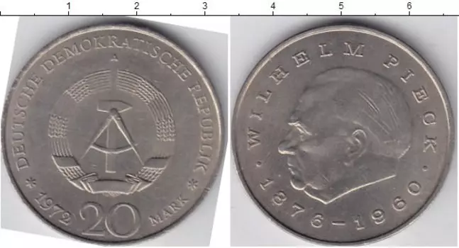 Монета 20 марок ГДР 1972 года Медно-никель Вильгельм Пик