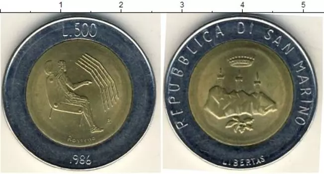 Монета 500 лир Сан-Марино 1986 года Биметалл
