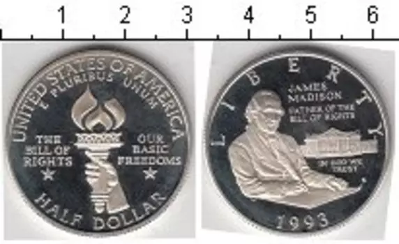 Монета 1/2 доллара Америки 1993 года Серебро Дж
