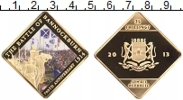 Монета 25 шиллингов Сомали 2013 года Позолота 700 лет битвы Баннокбурн