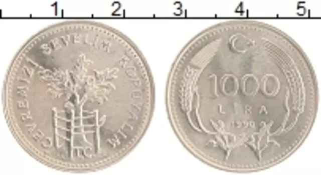 Монета 1000 лир Турции 1990 года Медно-никель Защита окружающей среды