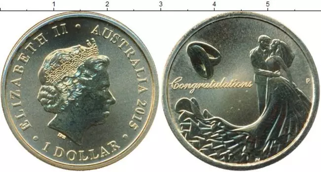 Монета доллар Австралии 2015 года Латунь Свадьба