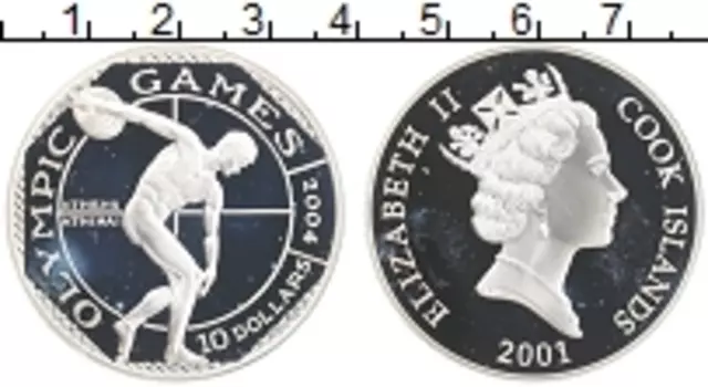 Монета 10 долларов Островов Кука 2001 года Серебро Олимпийские игры 2004