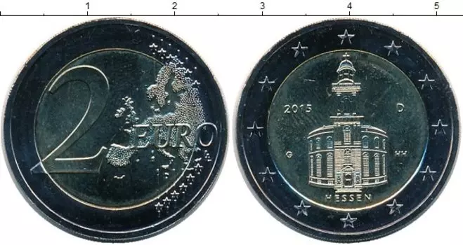 Монета 2 евро Германии 2015 года Биметалл G