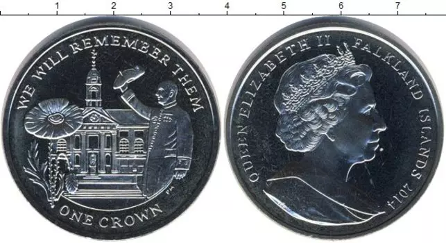 Монета крона Фолклендских островов 2014 года Медно-никель Мы будем помнить их!