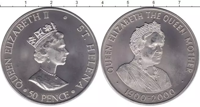 Монета 50 пенсов Острова Святой Елены 2000 года Медно-никель Елизавета II - Королева мать