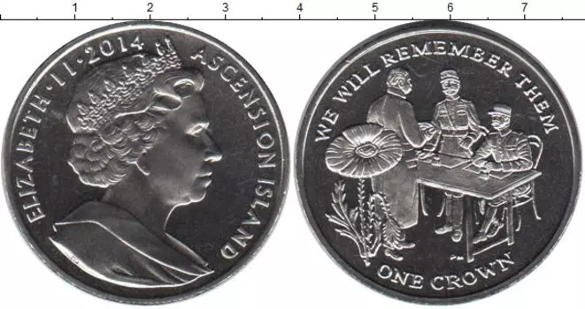 Монета крона Острова Вознесения 2014 года Медно-никель