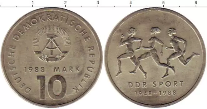 Монета 10 марок ГДР 1988 года Медно-никель Спорт в ГДР