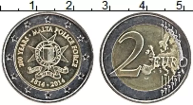 Монета 2 евро Мальты 2014 года Биметалл 200 лет полиции Мальты