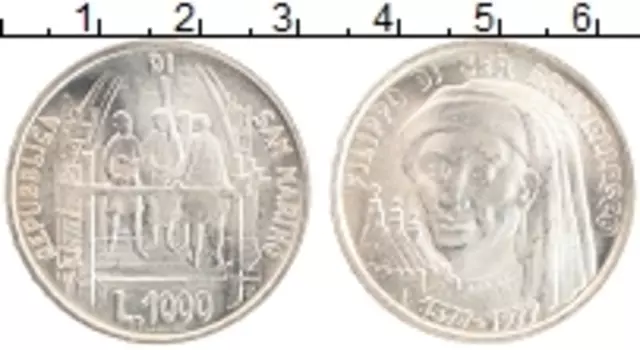 Монета 1000 лир Сан-Марино 1977 года Серебро Брунеллеско