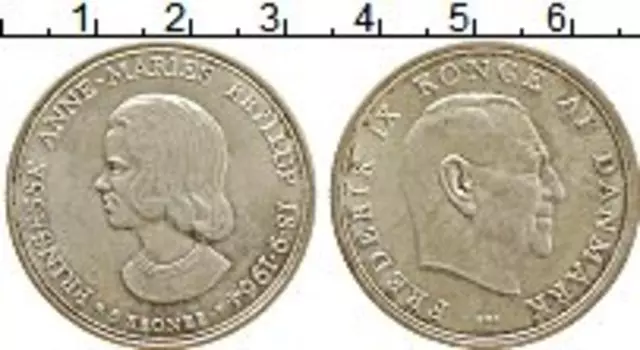 Монета 5 крон Дании 1964 года Серебро Анна Мария