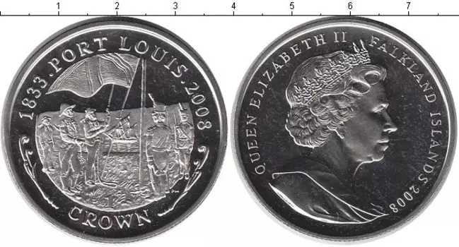 Монета крона Фолклендских островов 2008 года Медно-никель Порт Луис
