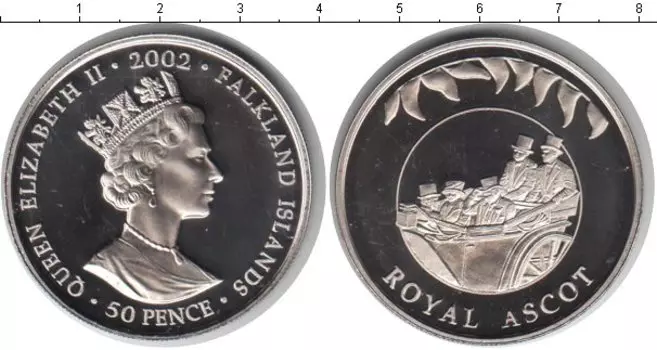 Монета 50 пенсов Фолклендских островов 2002 года Медно-никель Королева Елизавета 2, королевский эскорт