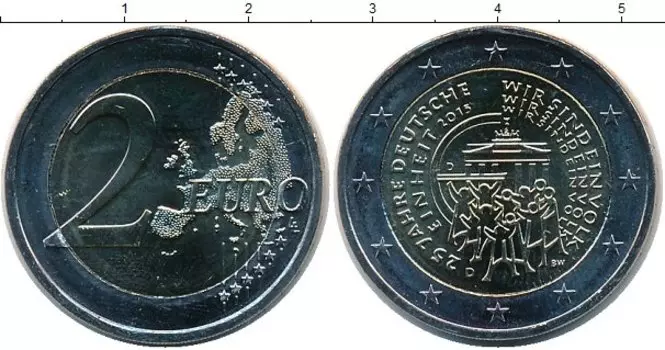 Монета 2 евро Германии 2015 года Биметалл D