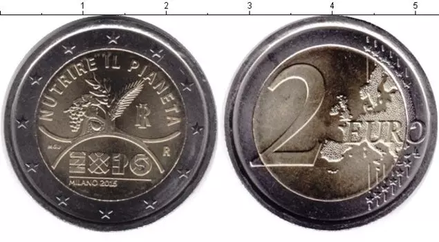 Монета 2 евро Италии 2015 года Биметалл EXPO 2015