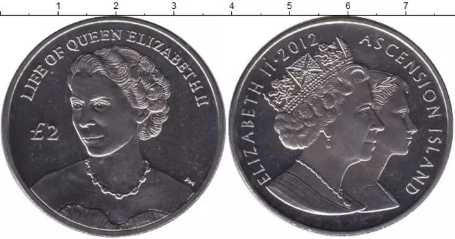 Монета 2 фунта Аскенсиона 2012 года Медно-никель
