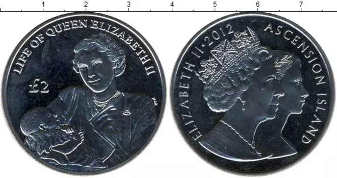 Монета 2 фунта Аскенсиона 2012 года Медно-никель Елизавета II