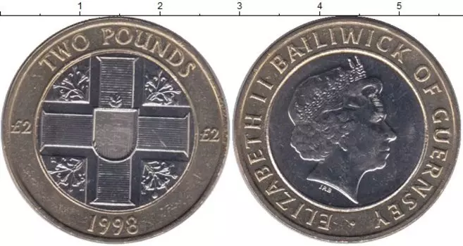 Монета 2 фунта Гернси 1998 года Биметалл Елизавета II