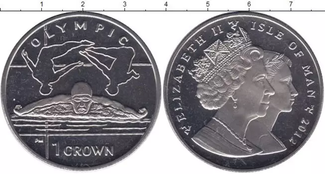 Монета крона Острова Мэн 2012 года Медно-никель Плавание