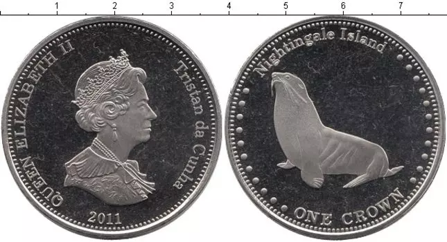 Монета крона Тристан-да-Куньи 2011 года Медно-никель Елизавета II