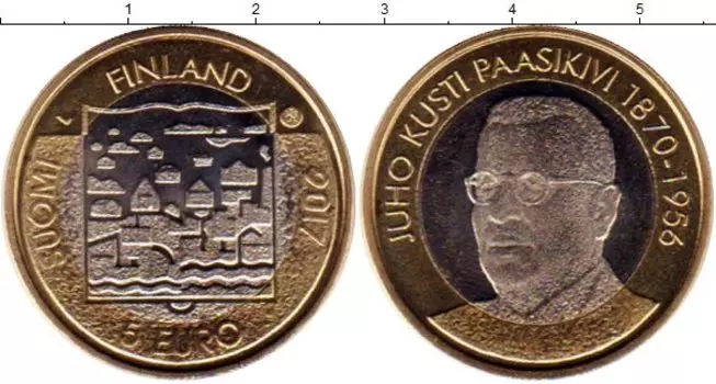 Монета 5 евро Финляндии 2017 года Биметалл Президент Юхо Пааскиви 1870-1956