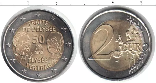 Монета 2 евро Франции 2013 года Биметалл 50 лет франко-германской дружбы