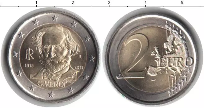 Монета 2 евро Италии 2013 года Биметалл 200-летие Верди