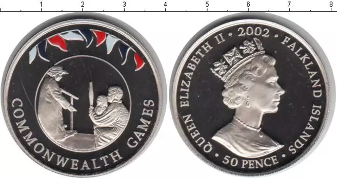 Монета 50 пенсов Фолклендских островов 2002 года Медно-никель Игры, Елизавета вторая