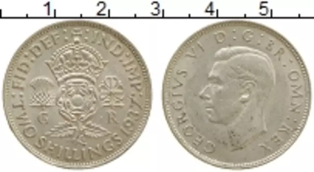Монета 2 шиллинга Англии Серебро 1937-1945гг