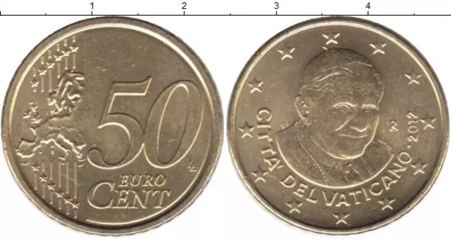 Монета 50 евроцентов Ватикана 2012 года Латунь Павел II