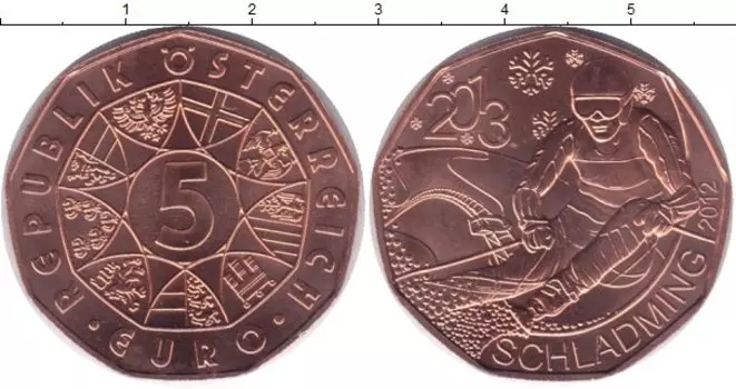 Монета 5 евро Австрии 2013 года Медь Лыжник