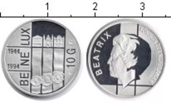 Монета 10 гульденов Нидерланд 1994 года Серебро Беатрикс